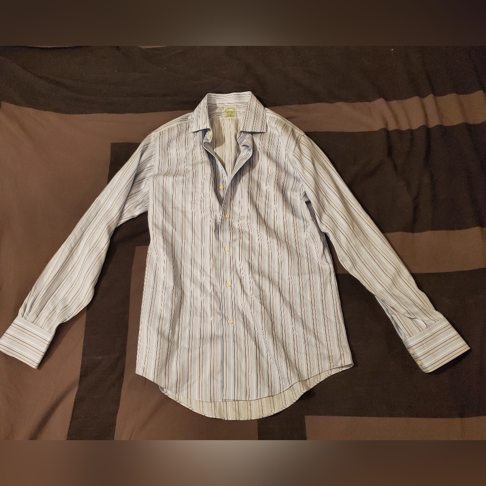 Brooks Brothers Milano Long Sleeve Blue Striped Buttondown Collared Dress Shirt